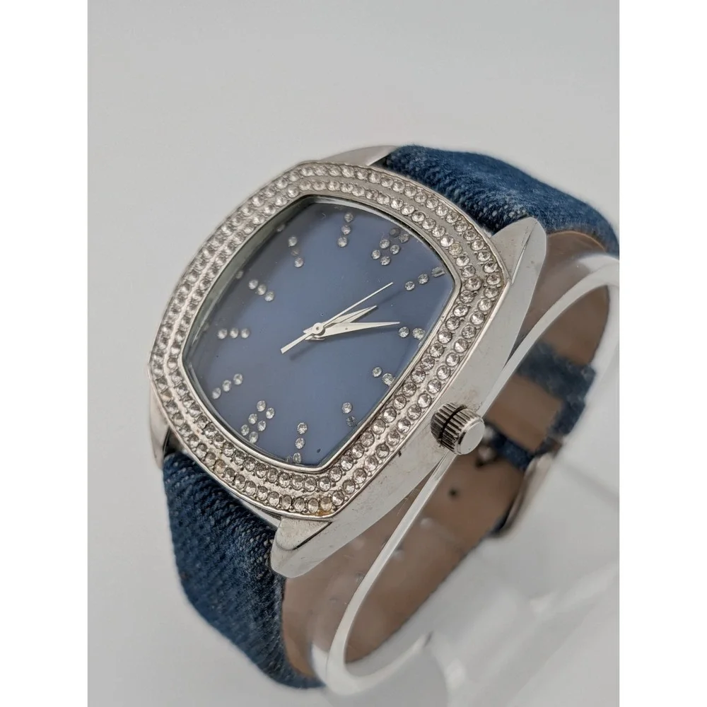 Adrienne Women's‎ Watch 40mm Case Crystal Bezel Denim Band- New Battery
